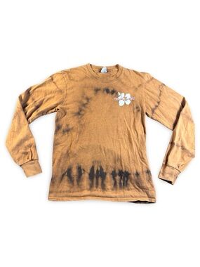 Trader Joe's Long Sleeve Shirt Brown Tie Dye Hibiscus Logo Port & Company Small